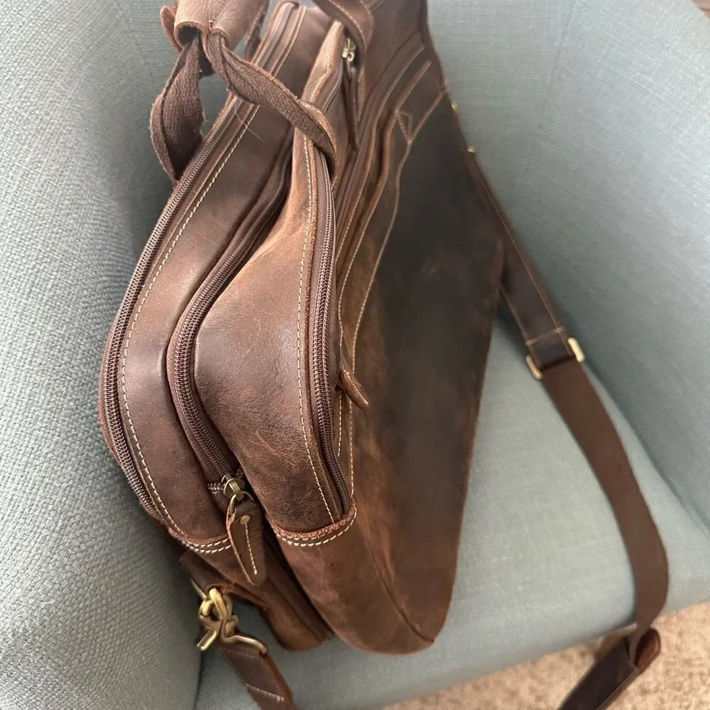 Masa Kawa Leather Briefcase for Men Laptop Travel Bag 17”